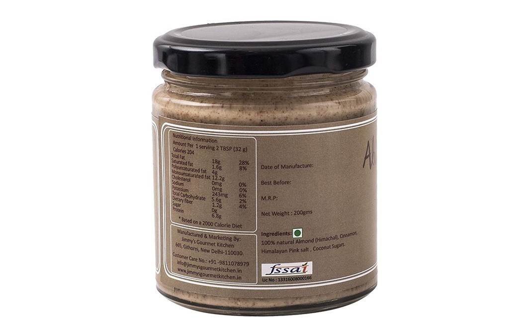 Jimmy's Gourmet Kitchen Almond Butter Crunchy    Glass Jar  200 grams